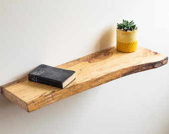 20in/50cm Spalted Beech Live Edge Shelf | Handmade Solid Wood Floating Shelf | Natural Edge Wooden Wall Shelf | Rustic Modern Home Décor