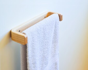 Small (30cm/1ft) Oak Towel Rail, Handmade Wooden Towel Bar, Kerf Bent Light Wood Classic Towel Rack, Solid Stylish Bathroom Accessories