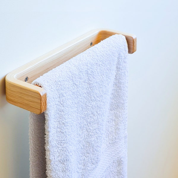 Small (30cm/1ft) Oak Towel Rail, Handmade Wooden Towel Bar, Kerf Bent Light Wood Classic Towel Rack, Solid Stylish Bathroom Accessories