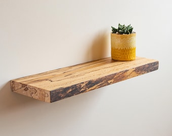 16in/40cm Spalted Beech Live Edge Shelf | Handmade Solid Wood Floating Shelf | Natural Edge Wooden Wall Shelf | Rustic Modern Home Décor