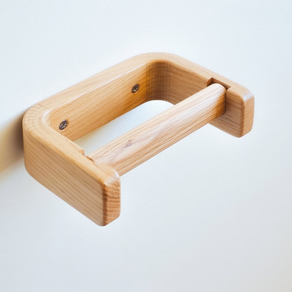 Porte-rouleau papier toilette en chêne, porte-papier hygiénique en bois courbé fait main, accessoires de salle de bain classiques en bois clair, rangement TP solide et élégant