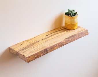 16in/40cm Spalted Beech Live Edge Shelf | Handmade Solid Wood Floating Shelf | Natural Edge Wooden Wall Shelf | Rustic Modern Home Décor
