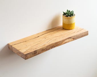 16in/40cm Spalted Beech Live Edge Shelf | Handmade Solid Wood Floating Shelf | Natural Edge Wooden Wall Shelf | Rustic Modern Home Décor