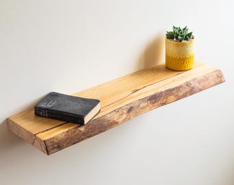 20in/50cm Spalted Beech Live Edge Shelf | Handmade Solid Wood Floating Shelf | Natural Edge Wooden Wall Shelf | Rustic Modern Home Décor