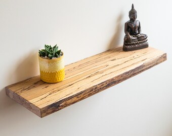 20in/50cm Spalted Beech Live Edge Shelf | Handmade Solid Wood Floating Shelf | Natural Edge Wooden Wall Shelf | Rustic Modern Home Décor