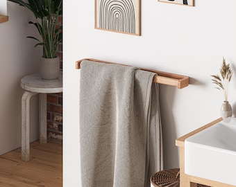 24in/60cm Oak Towel Bar | Large Handmade Wooden Towel Rail | Kerf Bent Light Wood | Solid Stylish Bathroom Accessory