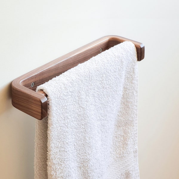 Small (30cm/1ft) Walnut Towel Rail, Handmade Wooden Towel Bar, Kerf Bent Dark Wood Classic Towel Rack, Solid Stylish Bathroom Accessories