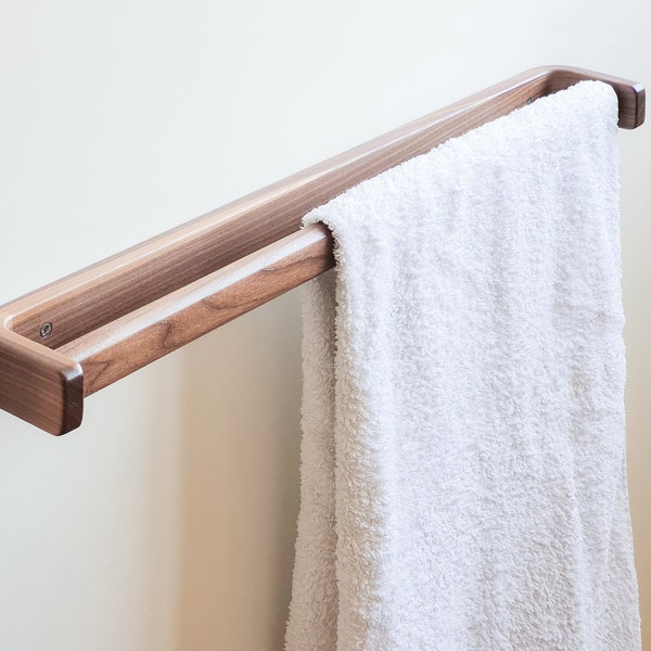 Large (60cm/2ft) Walnut Towel Rail, Handmade Wooden Towel Bar, Kerf Bent Dark Wood Classic Towel Rack, Solid Stylish Bathroom Accessories