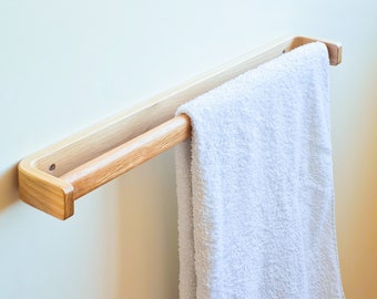 Large (60cm/2ft) Oak Towel Rail, Handmade Wooden Towel Bar, Kerf Bent Light Wood Classic Towel Rack, Solid Stylish Bathroom Accessories