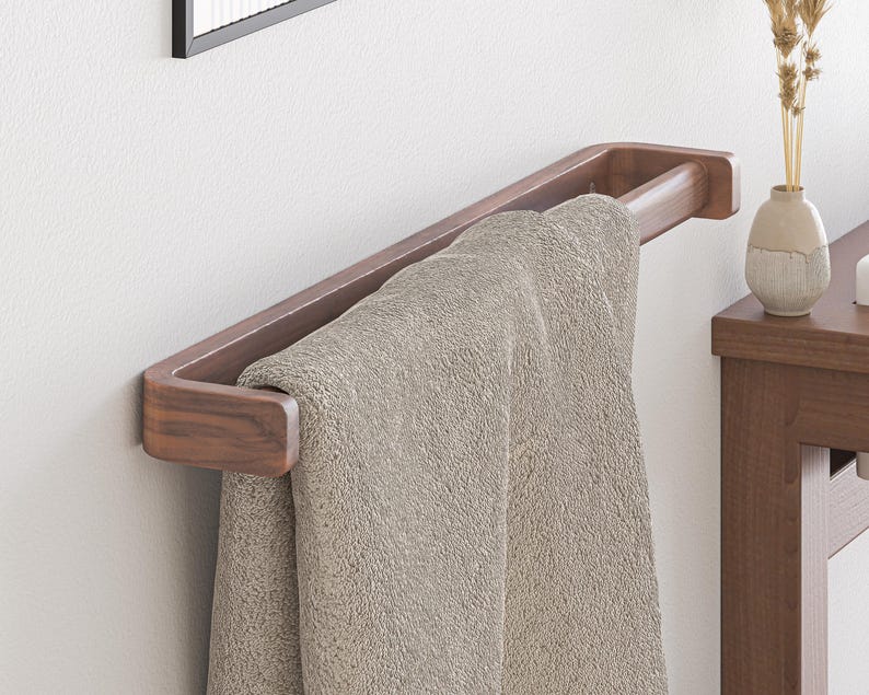 Large 24in. / 60cm / 2ft Walnut Towel Rail | Handmade Wooden Towel Bar | Kerf Bent Dark Wood Towel Rack | Solid Stylish Bathroom Accessories