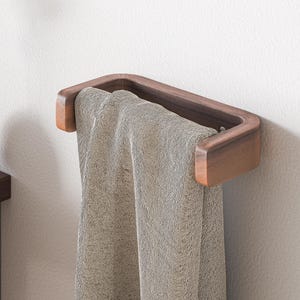 8in/20cm Walnut Towel Bar | Small Handmade Wooden Hand Towel Rail | Kerf Bent Dark Wood | Solid Stylish Bathroom Accessory