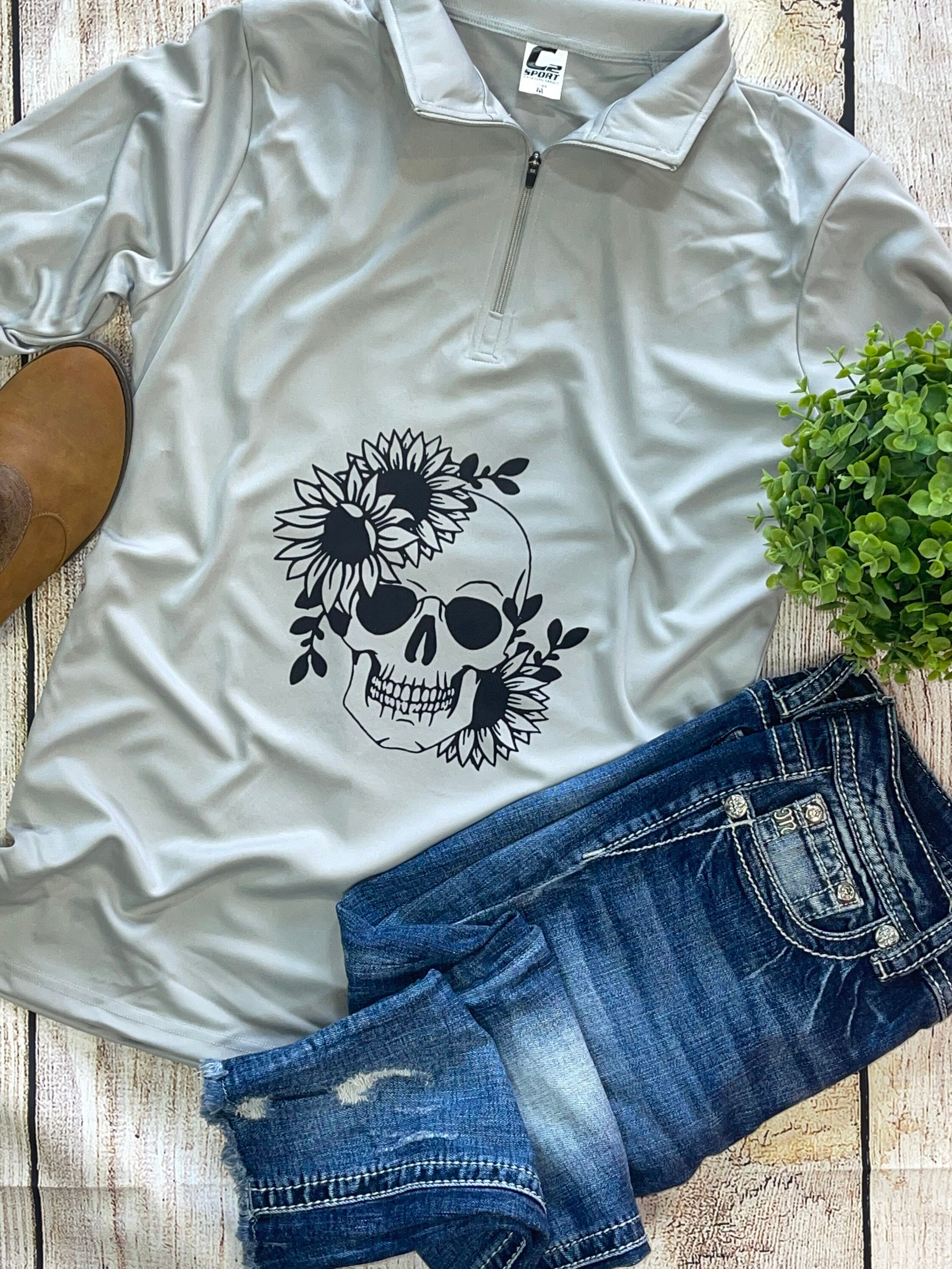 Skull With Sunflower Shirt Sunflowers 
