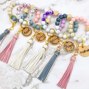 Custom Silicone Beaded Bracelet, Wristlet Hands Free Bangle gift for her Cardholder Monogram Personalized Keychain Bridesmaid Gift