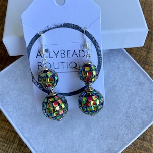 Disco Ball Earrings | Colorful disco | 70s inspired jewelry | silver plated ear wire | funky | mirrorball | dance | Jewelry | Accessories |