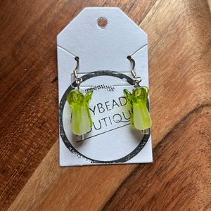 Bok Choy Earrings | Wire Earring Hooks | Lampwork Beads | Veggie Jewelry | Quirky Fashion | Trendy | Jewelry | Cottage Core | Whimsical |