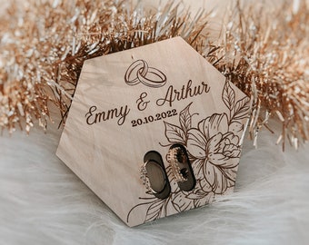 Personalized ring holder for wedding, wood engraving