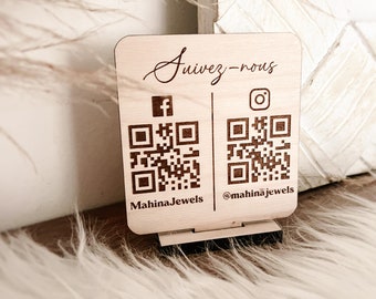 Personalized Instagram and Facebook or Google sign for business on base with QR Code