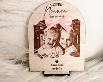 Photo engraved on wood, nanny gift, godmother, personalized mom gift