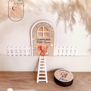 Tooth Fairy Door + Personalized Children's Tooth Box – Magic Door with Ladder, Color Engraving, Tooth Drop Gift, Childhood Keepsake image 1