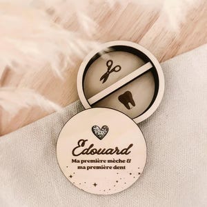 Box of first lock of hair and first baby tooth for babies and children to personalize
