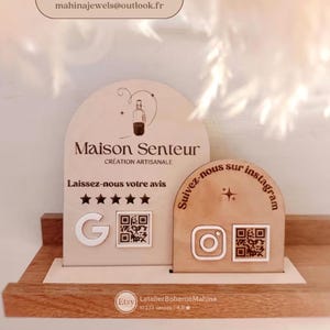 Pancarte avis Google personnalisée et Instagram– Plaque boutique avec QR code – Demande d’avis client pour commerce, salon ou stand