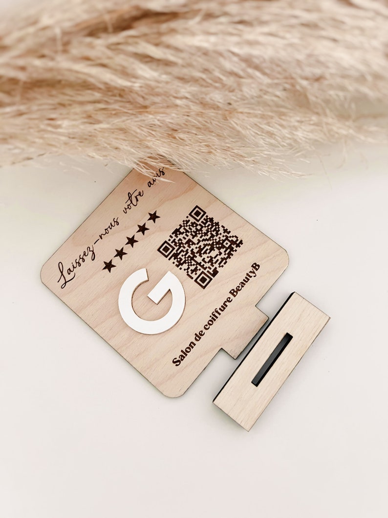 Petite Pancarte avis Google personnalisée pour entreprise sur socle avec QR Code image 2