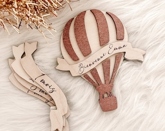 Hot air balloon birth milestone card, baby age card with personalized engraving