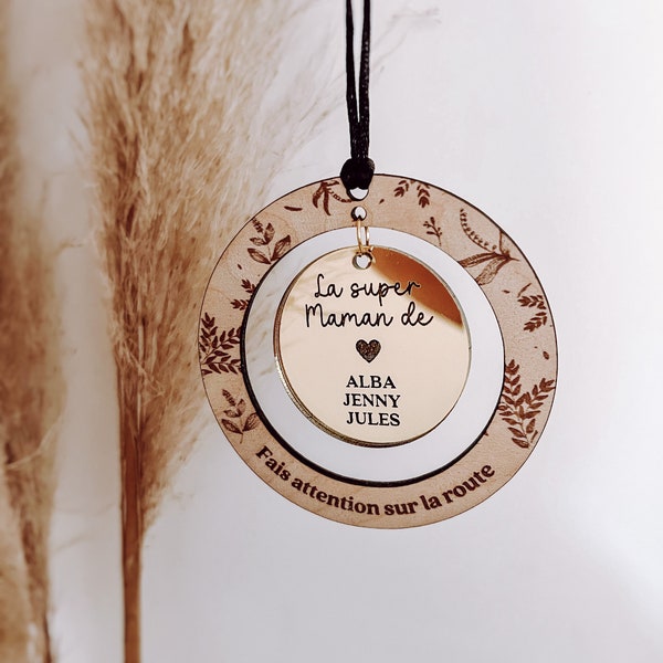 Pendentif de voiture à personnaliser pour suspendre au rétroviseur, effet miroir