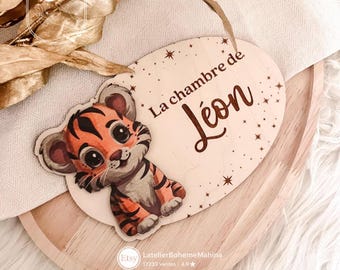 Personalized children's door sign with name • Cute animals • Baby room decoration • Unique customizable baby gift