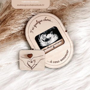 Pregnancy announcement with personalized ultrasound photo ••Wood engraving