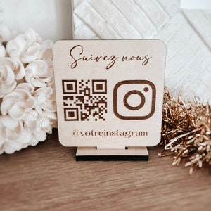 Small personalized Instagram sign for business on base with QR Code