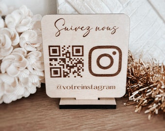 Small personalized Instagram sign for business on base with QR Code