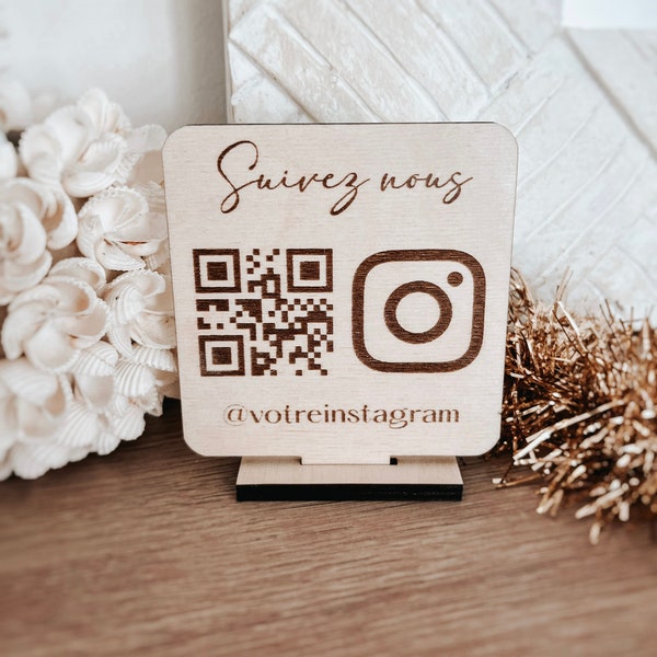 Petite Pancarte instagram personnalisée pour entreprise sur socle avec QR Code