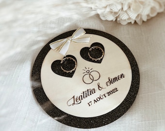 Porta anillos de boda personalizado, grabado en madera