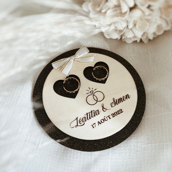 Personalized ring holder for wedding, wood engraving