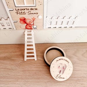 Tooth Fairy Door + Personalized Children's Tooth Box – Magic Door with Ladder, Color Engraving, Tooth Drop Gift, Childhood Keepsake image 3