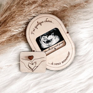 Pregnancy announcement with personalized ultrasound photo ••Wood engraving
