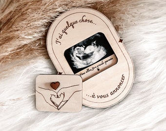 Pregnancy announcement with personalized ultrasound photo ••Wood engraving