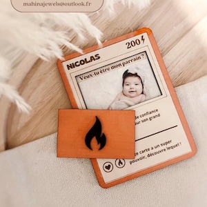 Coffret demande surprise en forme de carte personnalisée avec photo enfant, demande parrain
