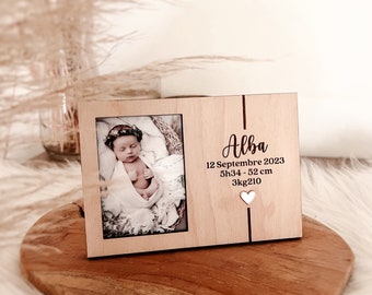 Cadre avec photo changeable et texte personnalisé naissance bébé