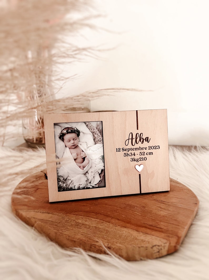 Cadre avec photo changeable et texte personnalisé naissance bébé image 1