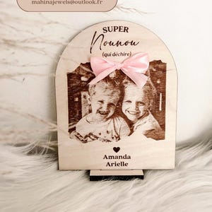 Photo engraved on wood, nanny gift, godmother, personalized mom gift