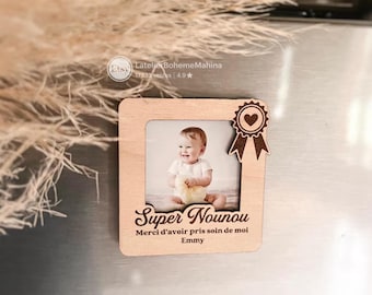 Magnet photo nounou personnalisé avec photo – cadeau nounou fin d’année – aimant frigo souvenir enfant personnalisé