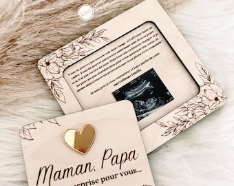 Gepersonaliseerde zwangerschapsaankondigingsdoos met echofoto – verrassing voor aanstaande ouders, cadeau voor babyaankondiging, houtgravure