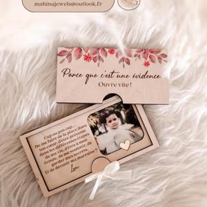 Coffret demande marraine / parrain personnalisé – Photo enfant – Cadeau surprise annonce – Boîte souvenir en bois – Message personnalisé