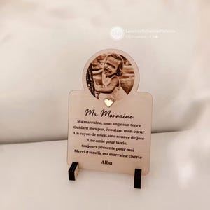 Personalized engraved photo sign – Godmother/Godfather gift, Mother's/Father's Day, personalized message, unique wooden keepsake