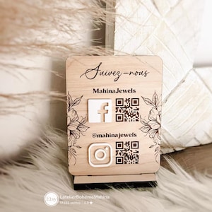 Letrero personalizado para redes sociales – Letrero de tienda con código QR – Letrero elegante para negocios, ferias o stands - Instagram y Facebook