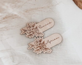 Tischkarten für die Hochzeit mit Gästenamen, personalisierte Gravur