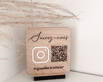 Small personalized Instagram sign for business on base with QR Code