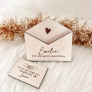 Surprise request personalized envelope for birth announcement, witness, godmother.. ••Wood engraving